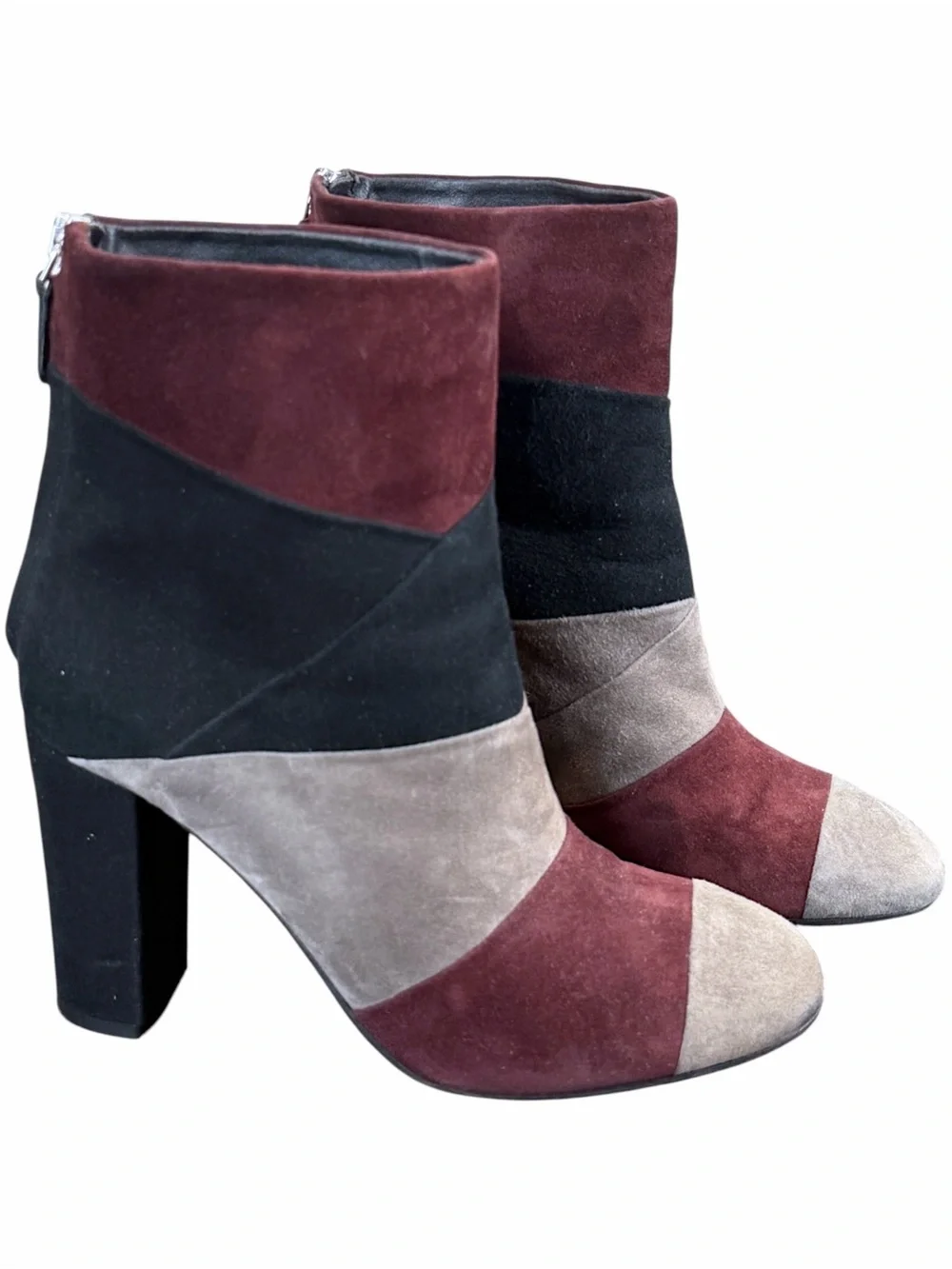 M Grigiarancio Fortuna Colorblock Patchwork Suede Block Heel Ankle Boots EU 37